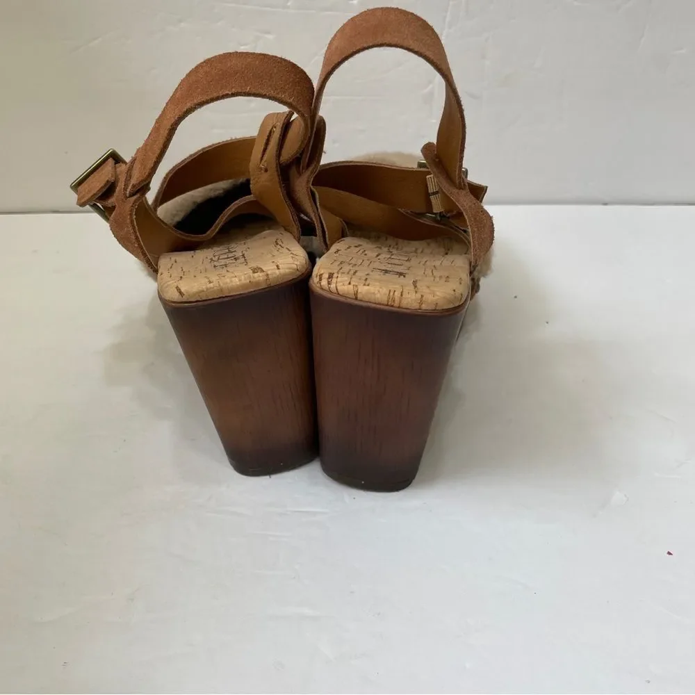 KORKS FAUX FUR CLOGS‎ WITH WOODEN BLOCK HEEL